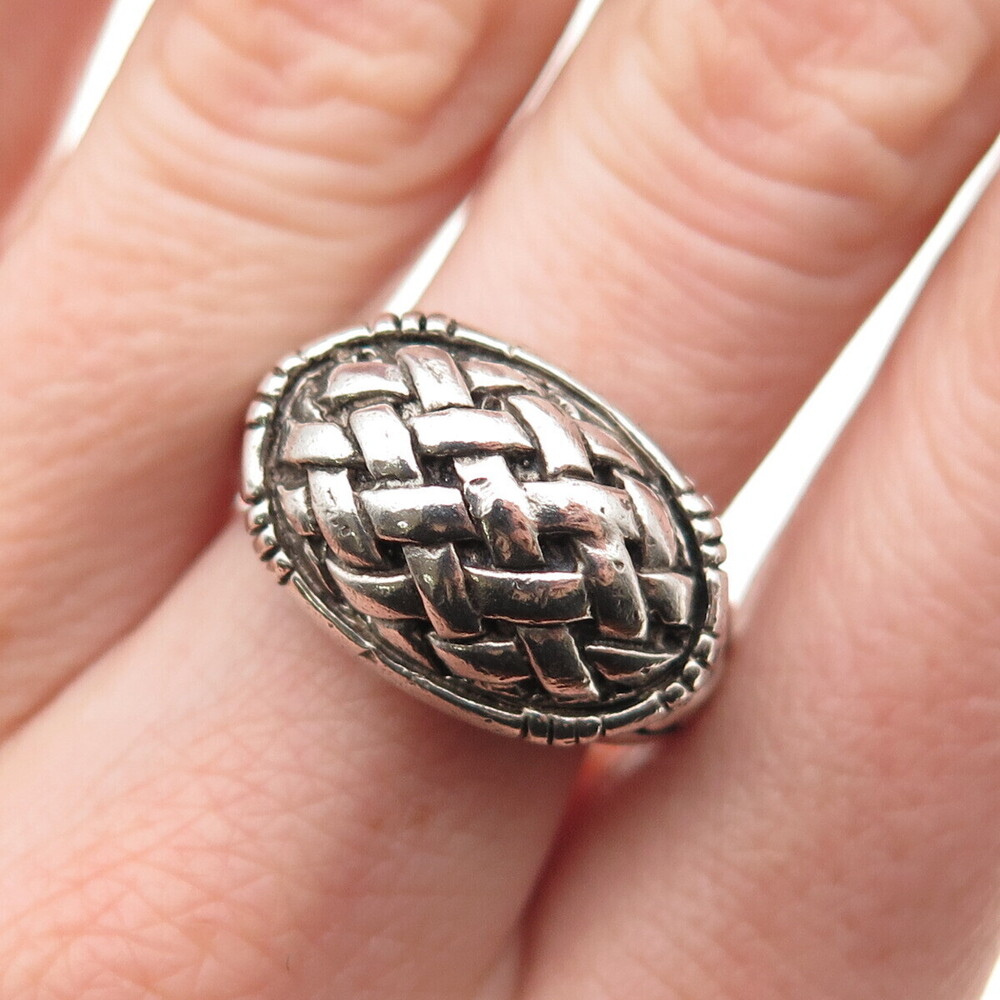 Sidney Evan 925 Sterling Silver Vintage Modernist Woven Oxidized Ring Size 7.5